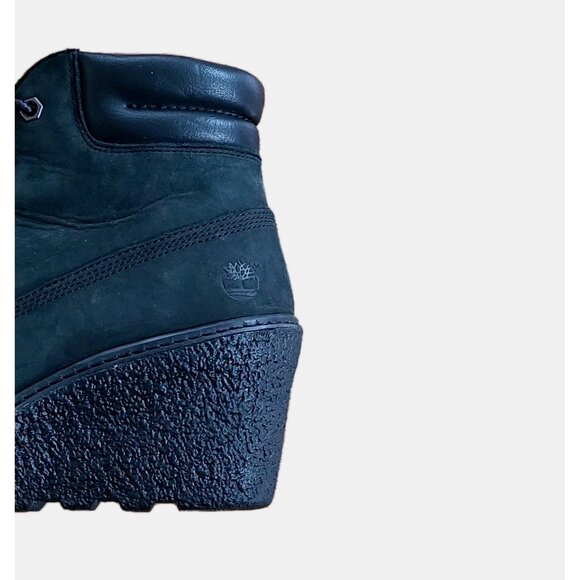 Timberland Amston Black Suede Wedge Heel Boots Womens Sz 7 Lace Up Ankle Booties - Picture 8 of 12